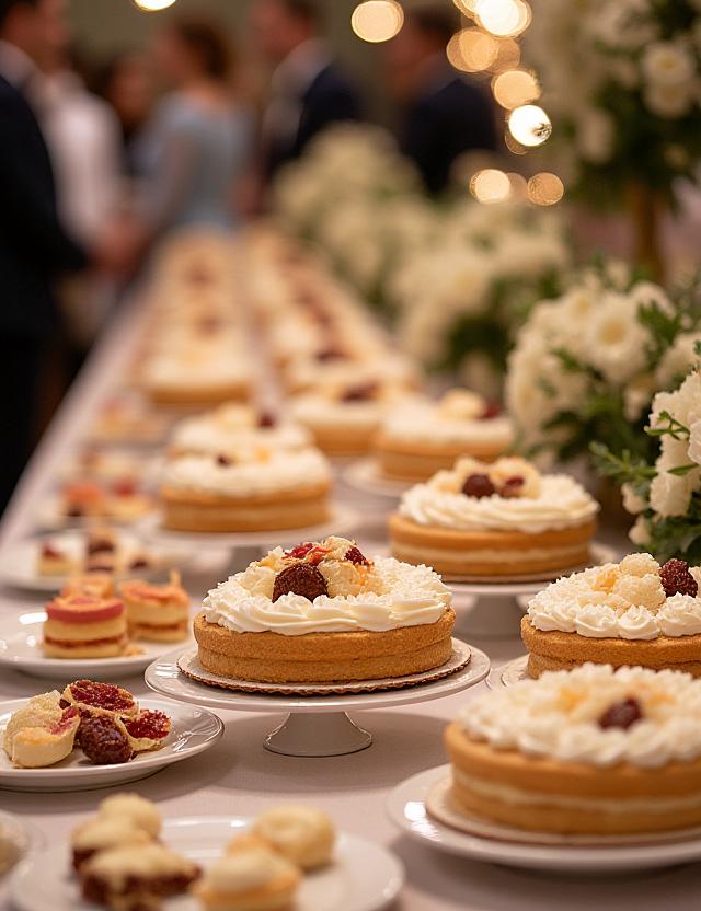 Espectacular mesa dulce en una boda, llena de tartas y postres de La Bobina Dulce.